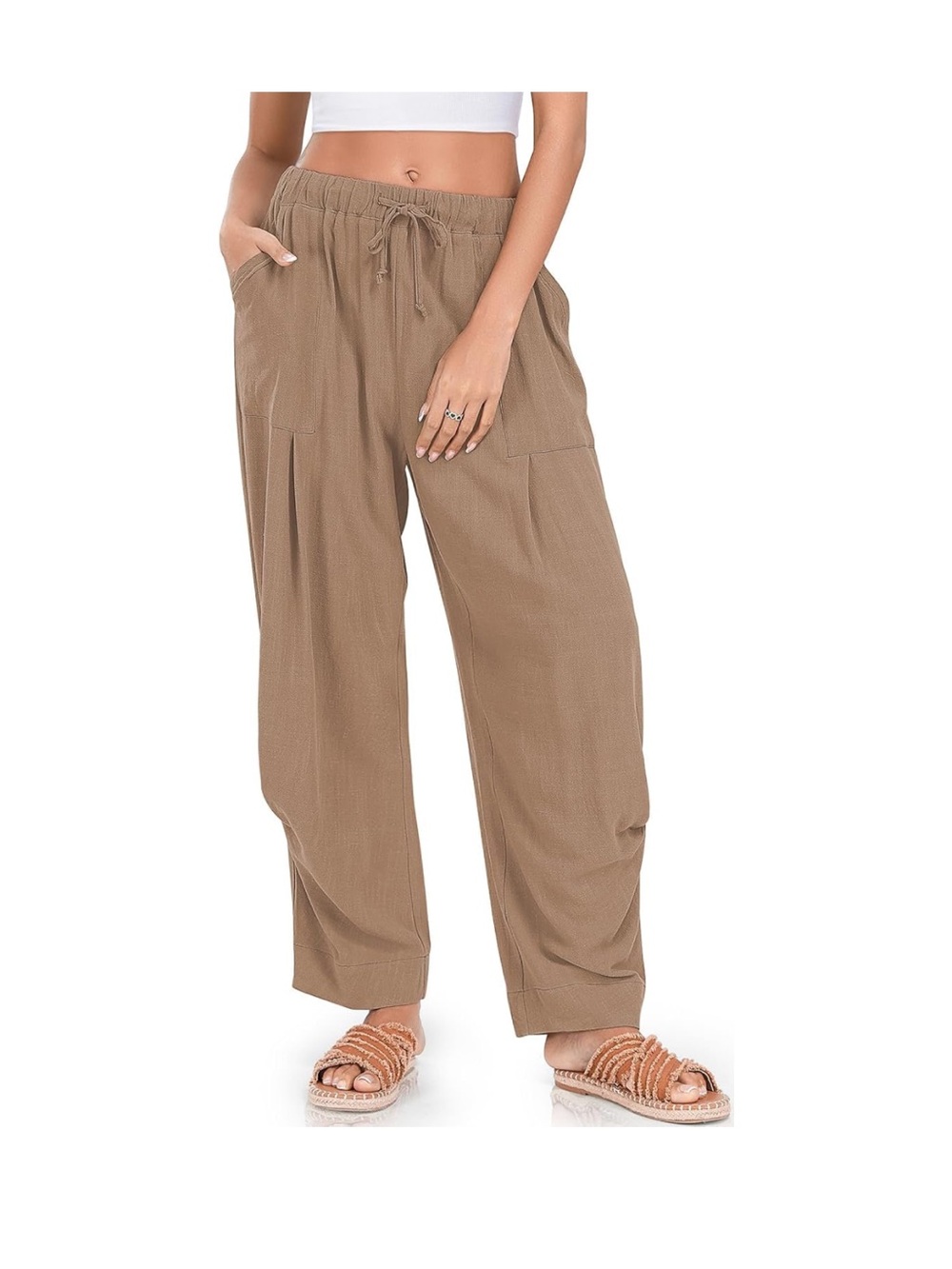Tarse Drawstring Wide-Leg Pants in Coffee